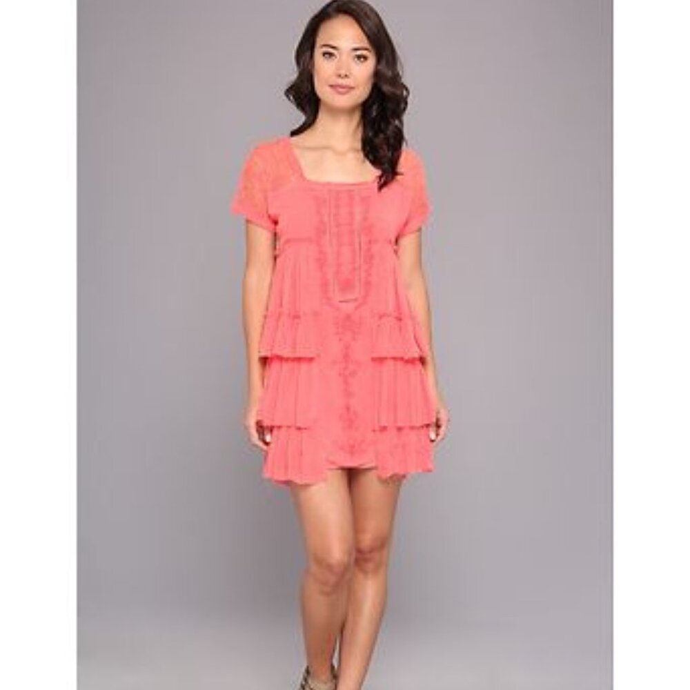 Free People Sunbeams Tiered Lace Mini Dress